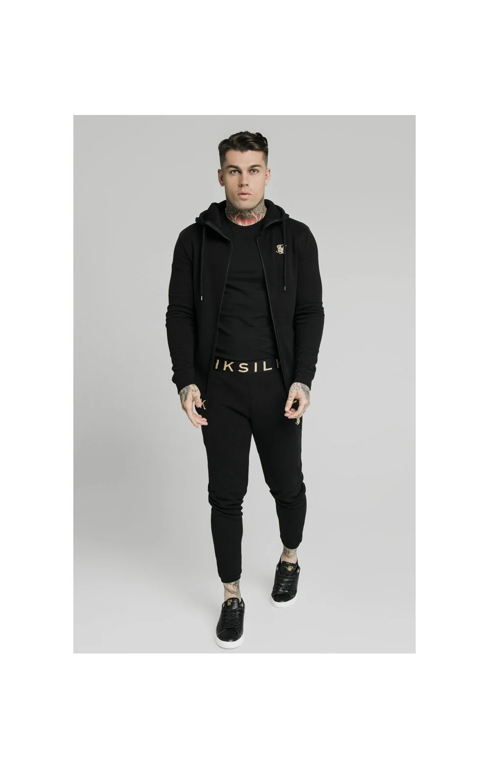 SikSilk Elastic Jacquard Zip Through Hoodie – Black - Image 2