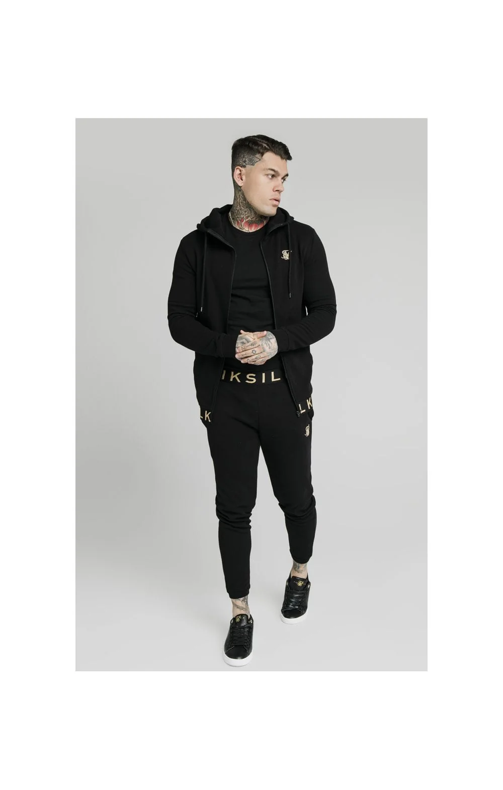 SikSilk Elastic Jacquard Zip Through Hoodie – Black - Image 4