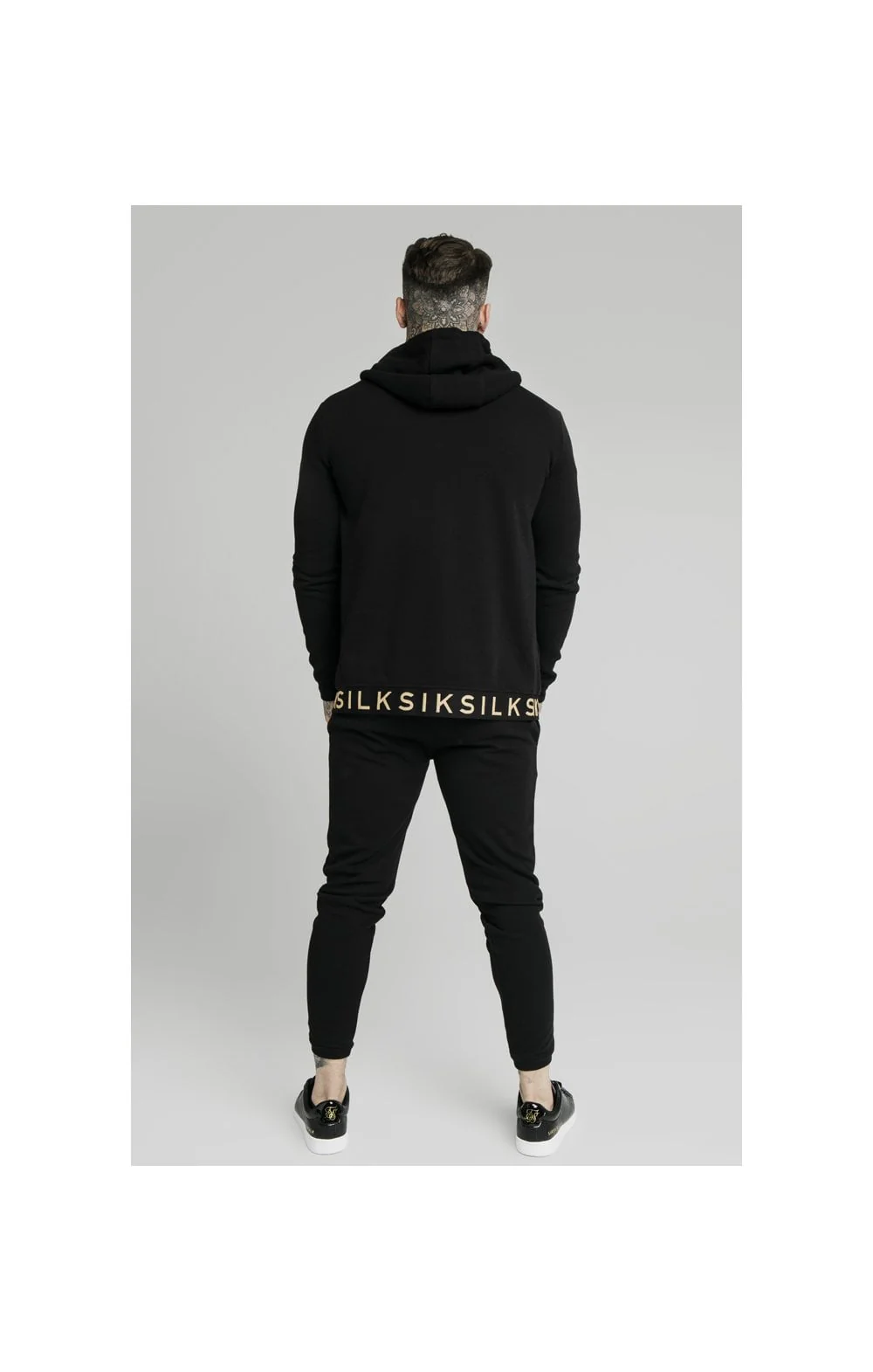 SikSilk Elastic Jacquard Zip Through Hoodie – Black - Image 6