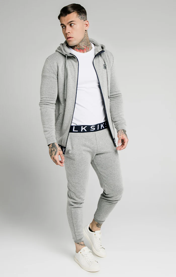 SikSilk Elastic Jacquard Zip Through Hoodie – Grey - Image 2