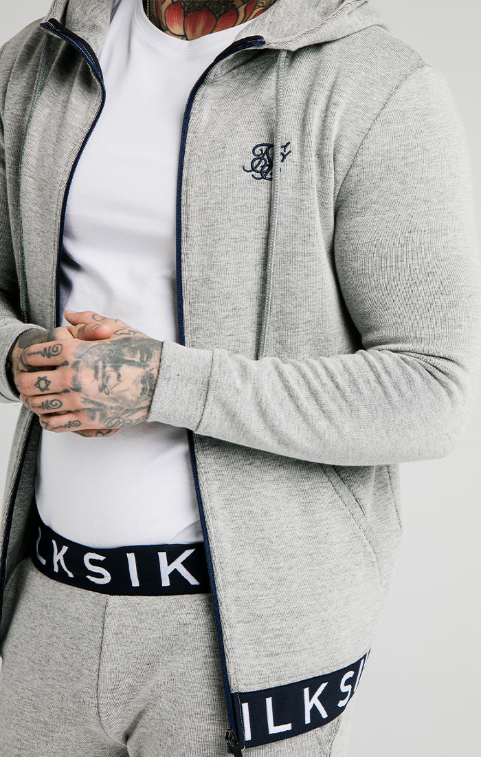 SikSilk Elastic Jacquard Zip Through Hoodie – Grey - Image 3