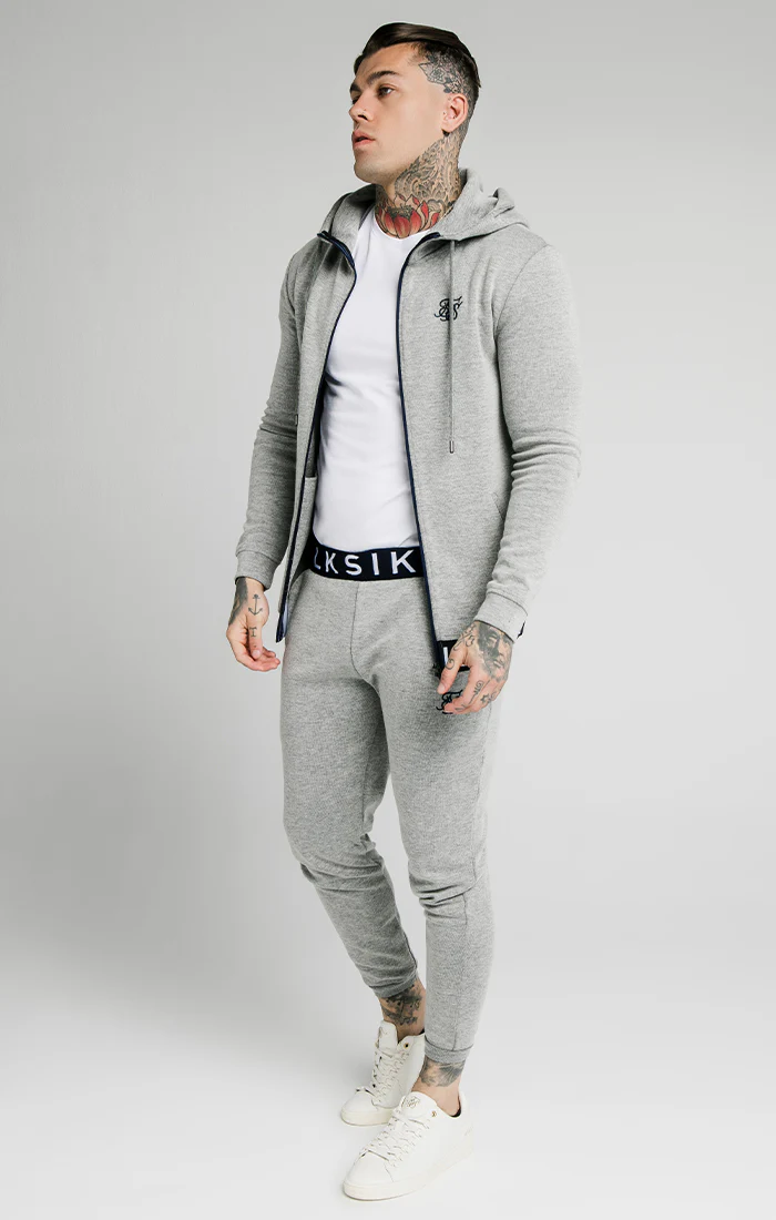 SikSilk Elastic Jacquard Zip Through Hoodie – Grey - Image 4