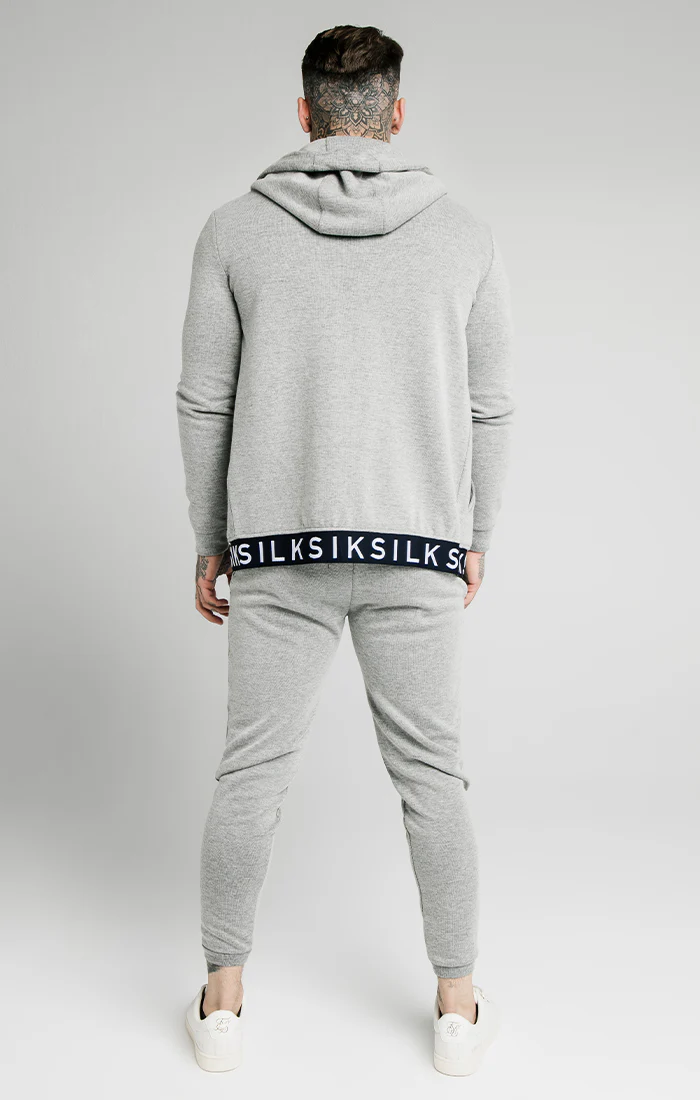 SikSilk Elastic Jacquard Zip Through Hoodie – Grey - Image 5