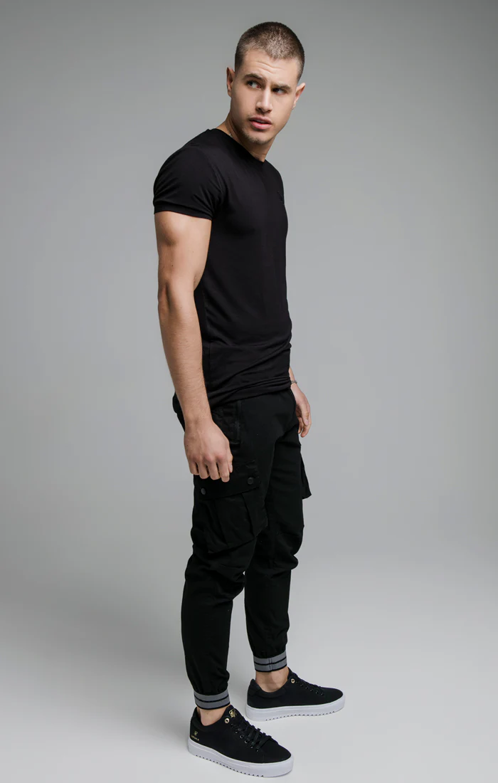 Black Elasticated Cuff Cargo Pant - Image 5