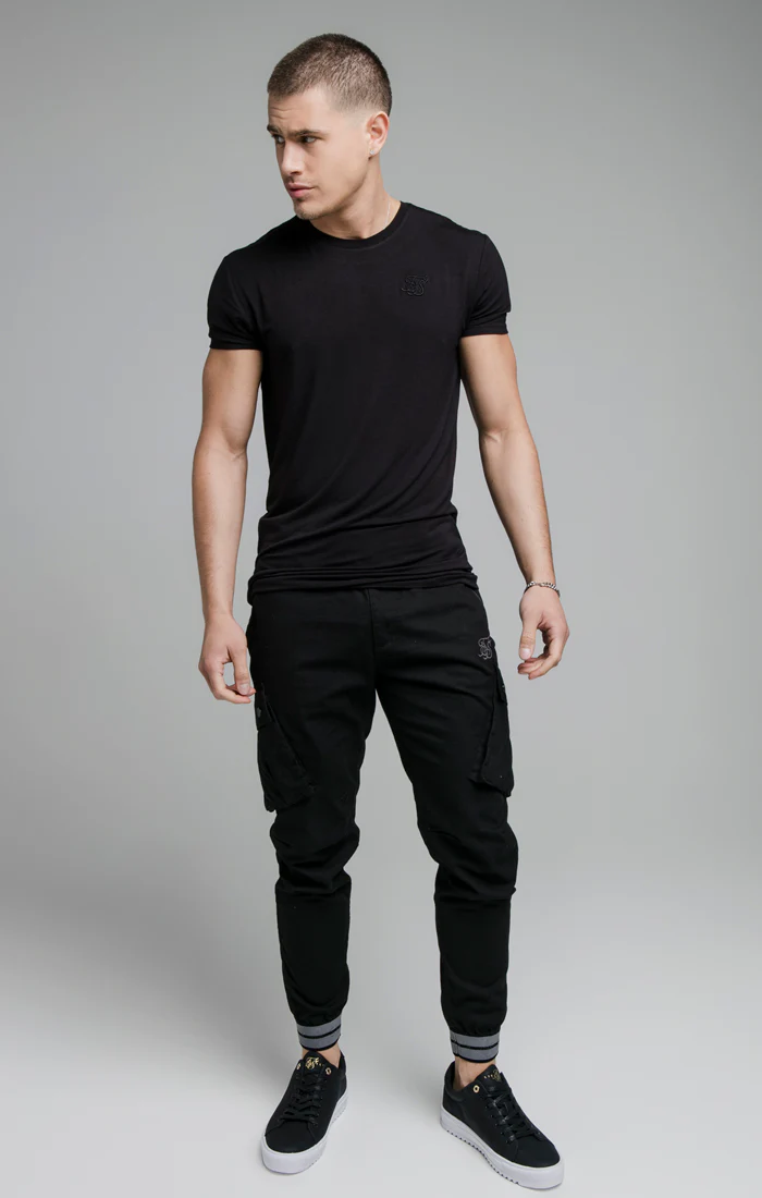 Black Elasticated Cuff Cargo Pant - Image 6