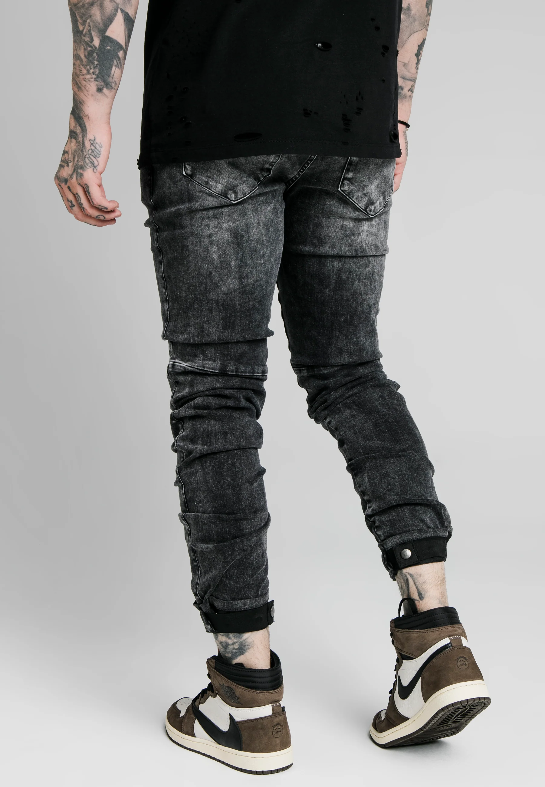 SikSilk Elasticated Cuff Denims - Washed Grey - Image 2