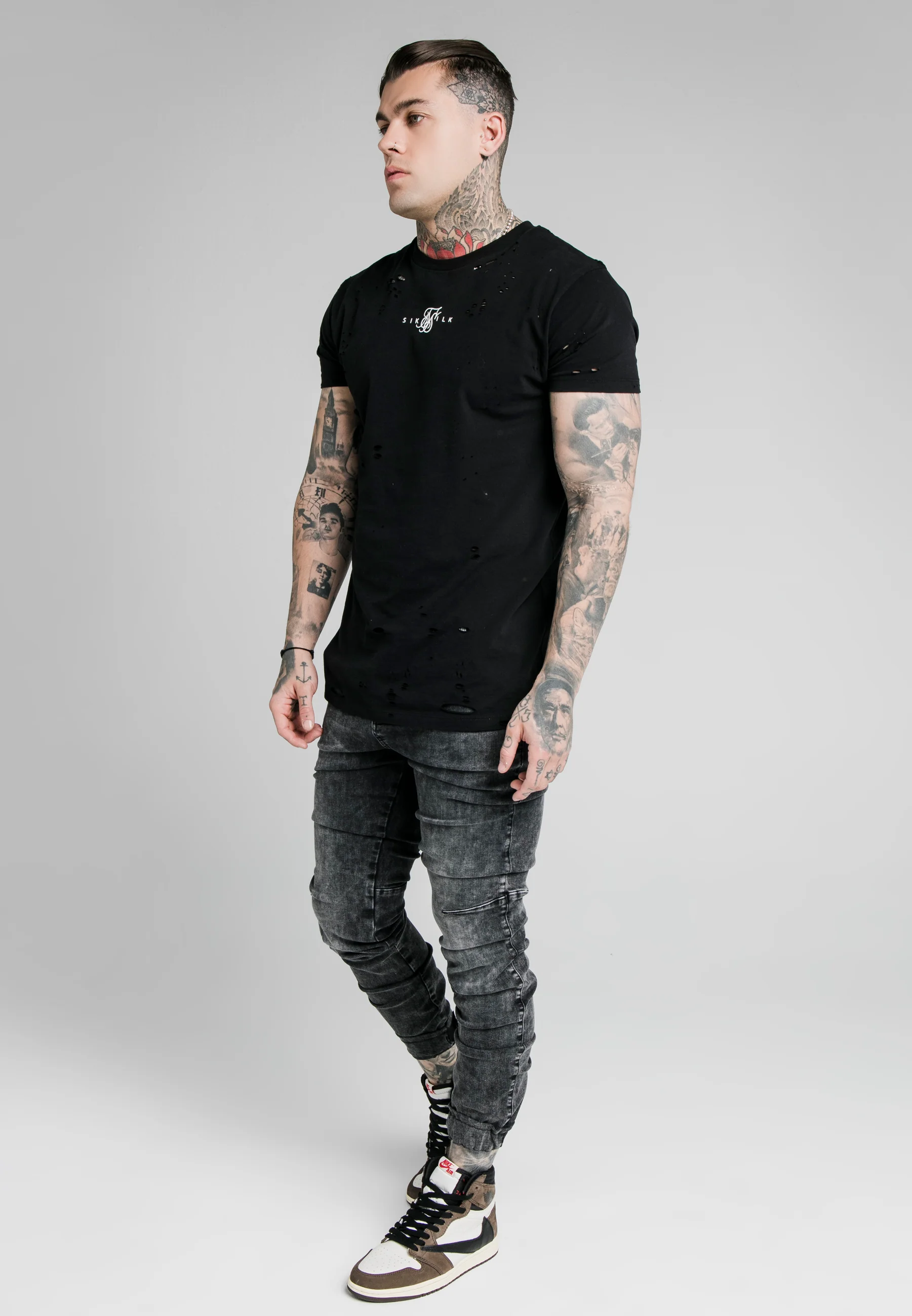 SikSilk Elasticated Cuff Denims - Washed Grey - Image 3