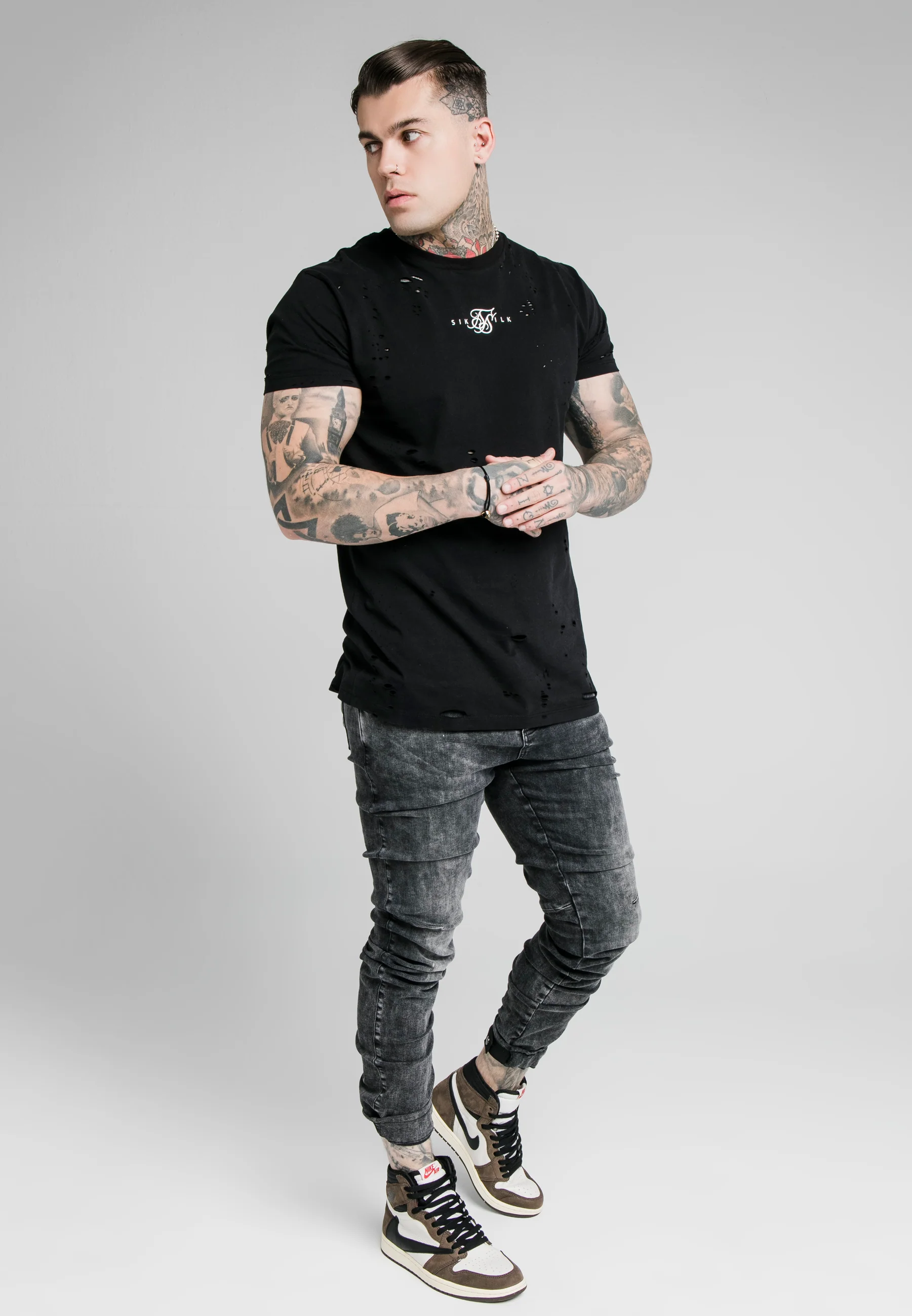 SikSilk Elasticated Cuff Denims - Washed Grey - Image 4