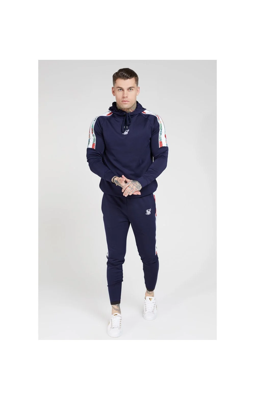 SikSilk Elasticated Cuff Panel Joggers – Navy - Image 4