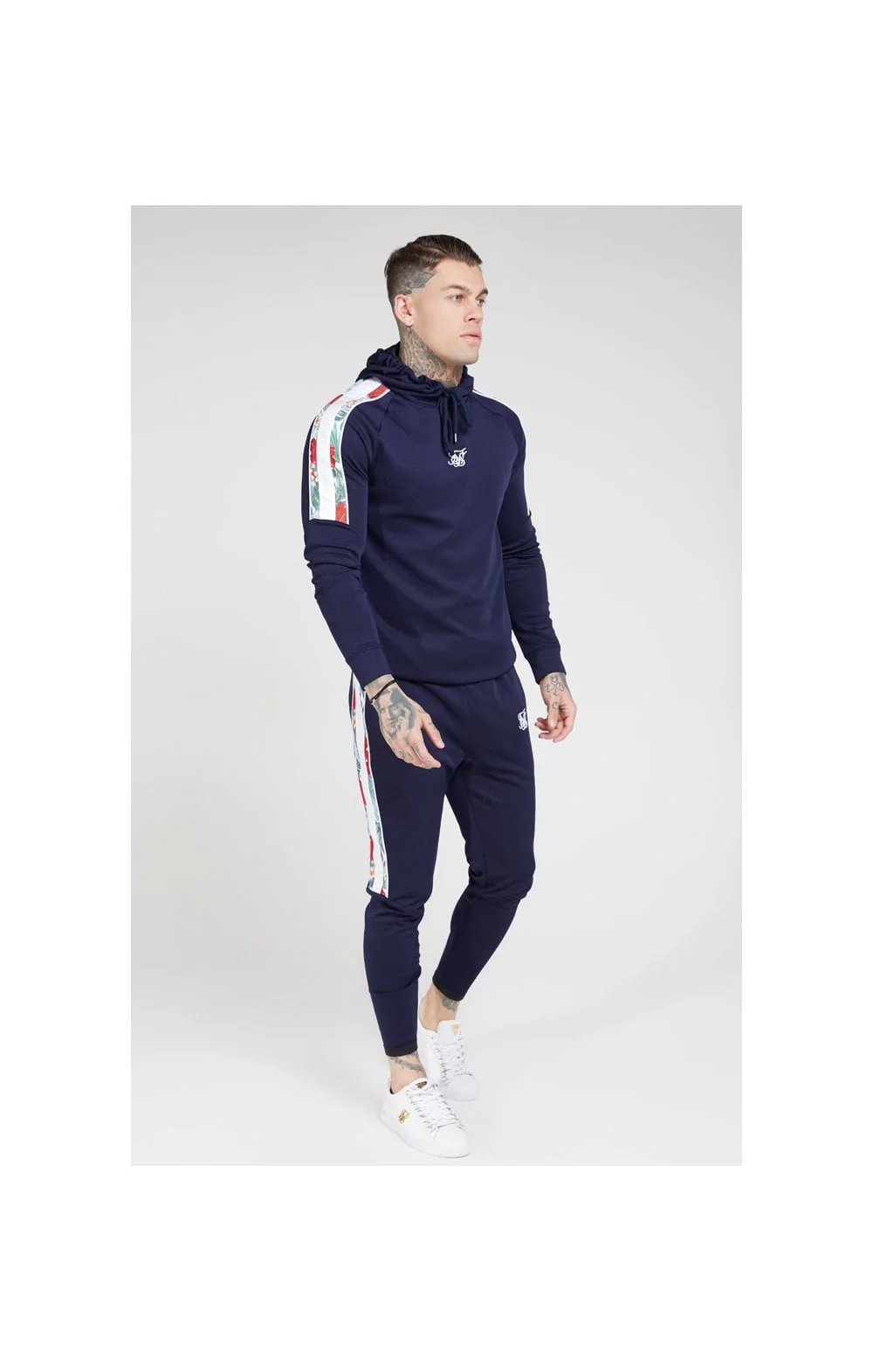 SikSilk Elasticated Cuff Panel Joggers – Navy - Image 5