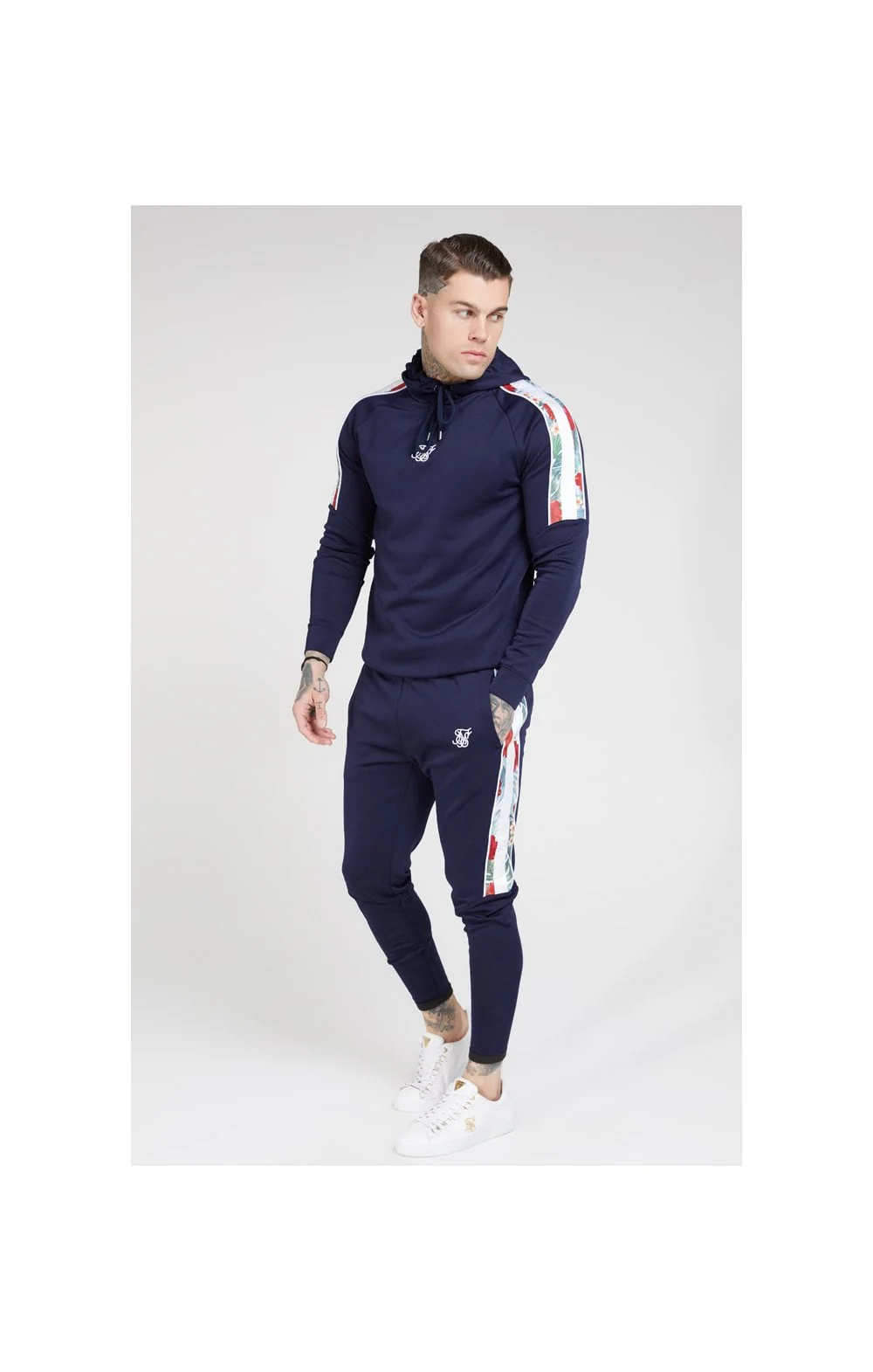 SikSilk Elasticated Cuff Panel Joggers – Navy - Image 6