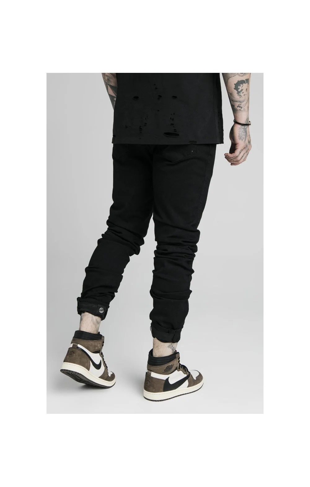 SikSilk Elasticated Strap Cuff Jeans - Black - Image 3