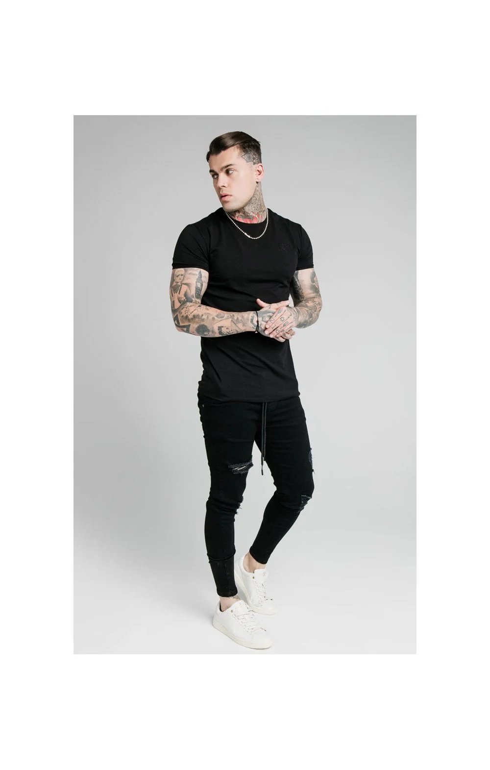 SikSilk Elasticated Tape Skinny Distressed Jeans - Black - Image 3