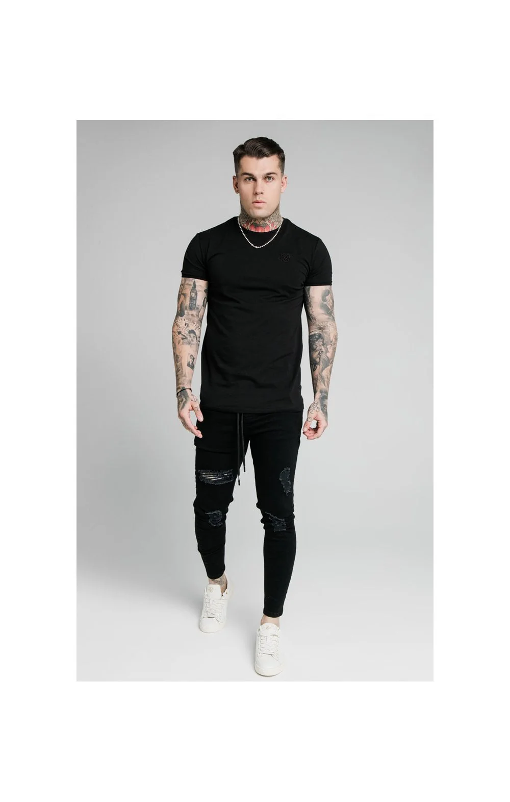 SikSilk Elasticated Tape Skinny Distressed Jeans - Black - Image 5