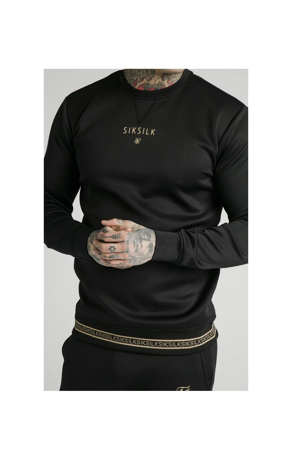 SikSilk Element Crew Sweat - Black & Gold - Image 2