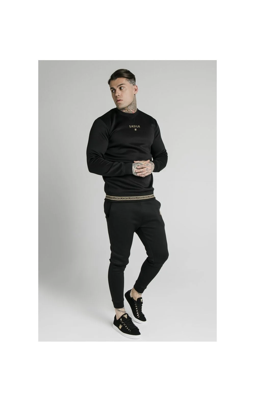 SikSilk Element Crew Sweat - Black & Gold - Image 3