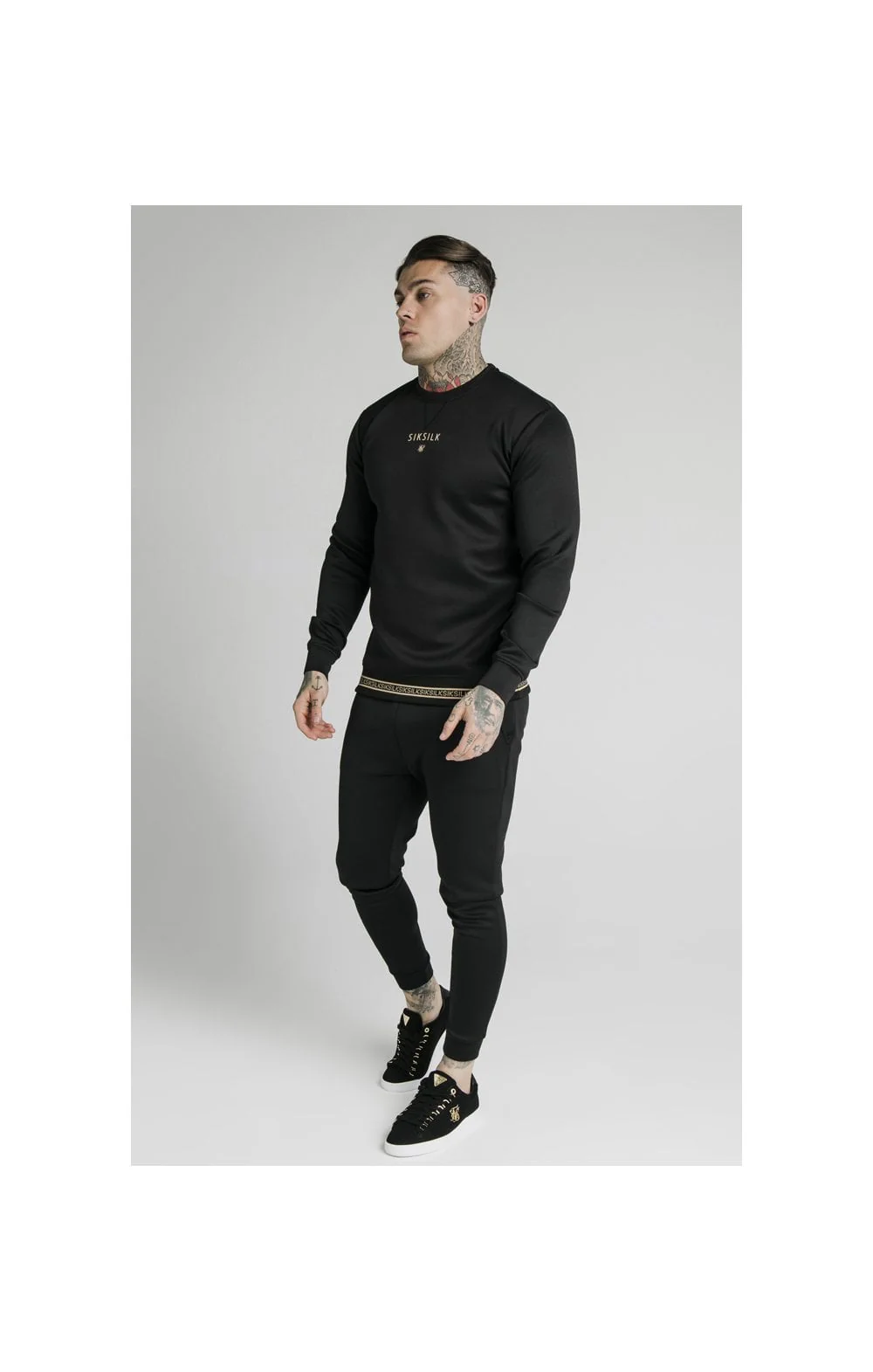 SikSilk Element Crew Sweat - Black & Gold - Image 6