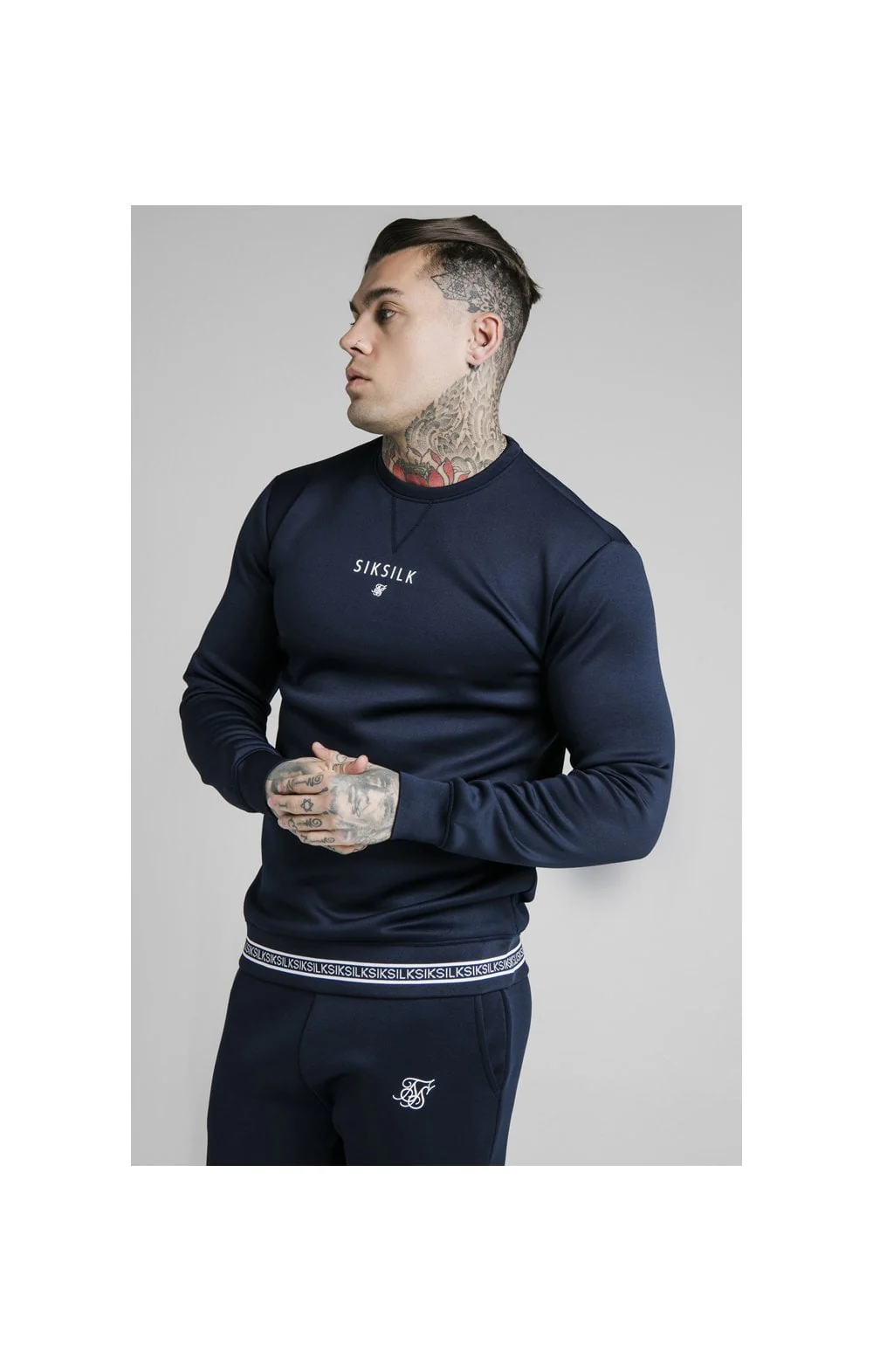 SikSilk Element Crew Sweat - Navy & White - Image 2