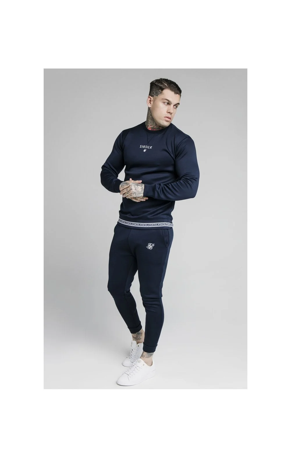 SikSilk Element Crew Sweat - Navy & White - Image 3