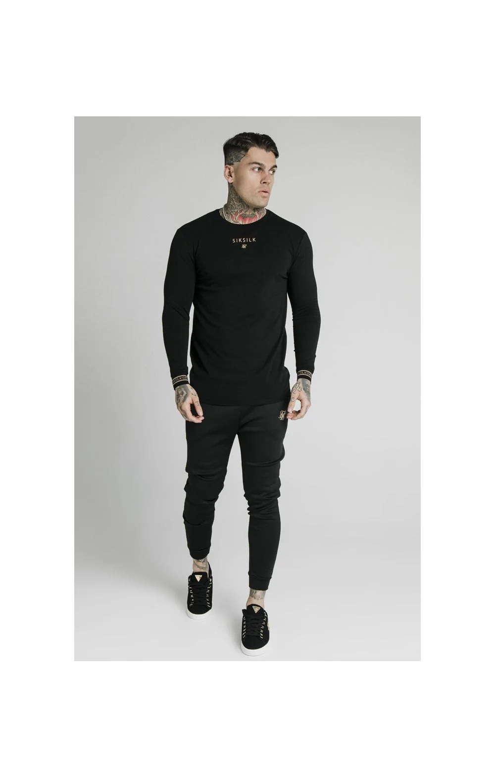 SikSilk Element Muscle Fit Cuff Joggers - Black & Gold - Image 6