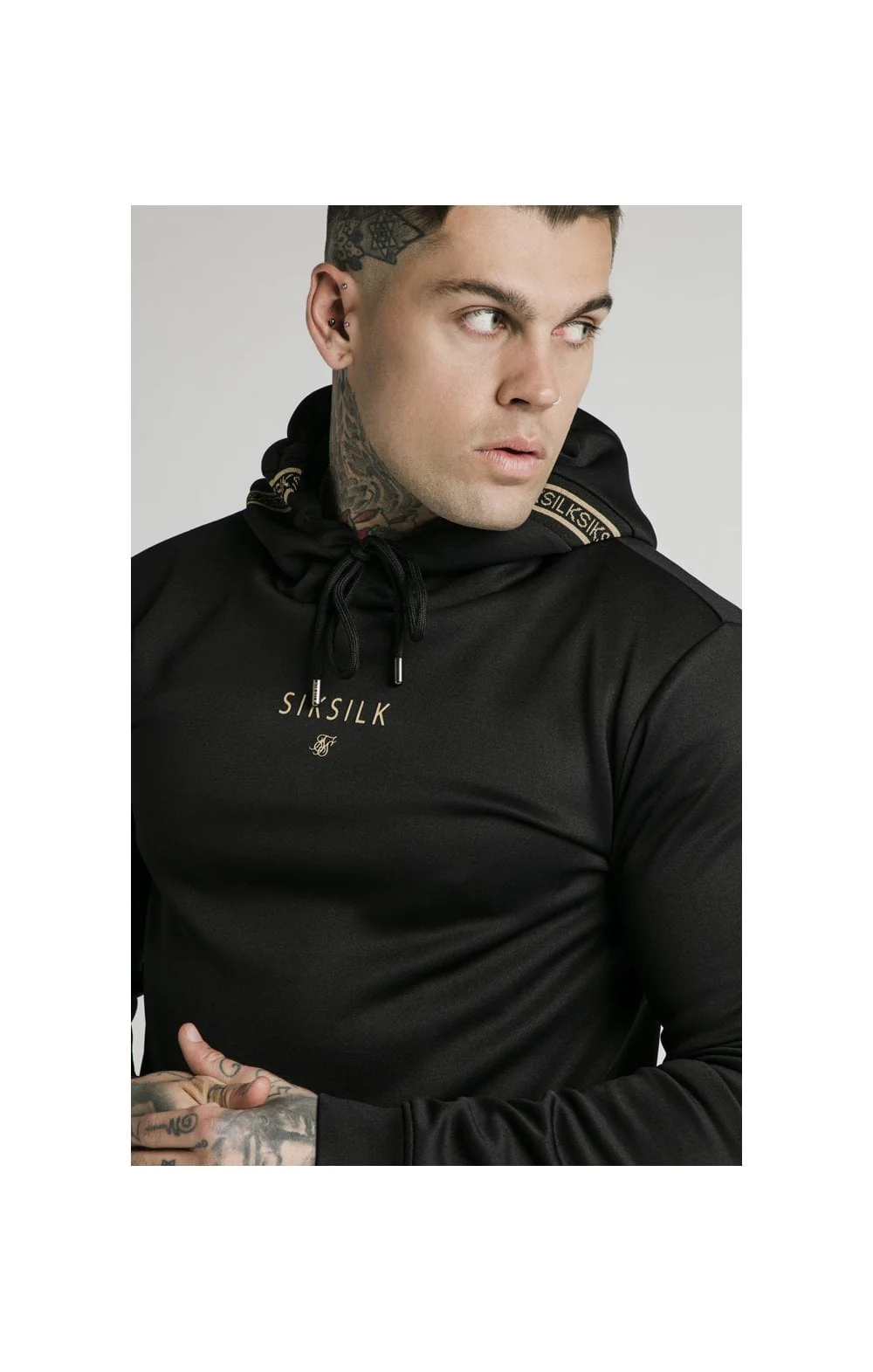 SikSilk Element Muscle Fit Overhead Hoodie - Black & Gold - Image 3