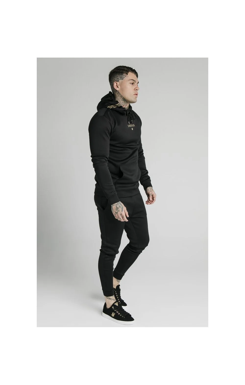SikSilk Element Muscle Fit Overhead Hoodie - Black & Gold - Image 4