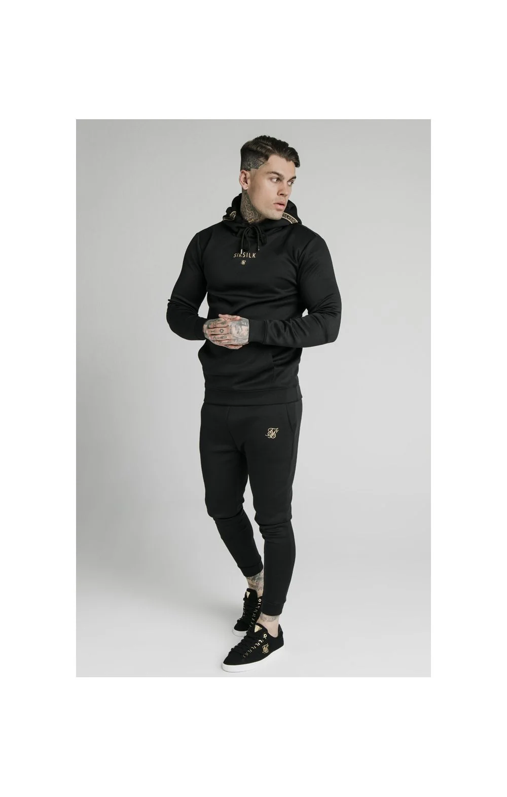 SikSilk Element Muscle Fit Overhead Hoodie - Black & Gold - Image 5