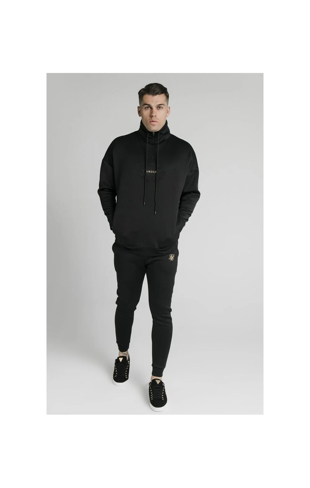 SikSilk Element Quarter Zip Hoodie – Black & Gold - Image 2