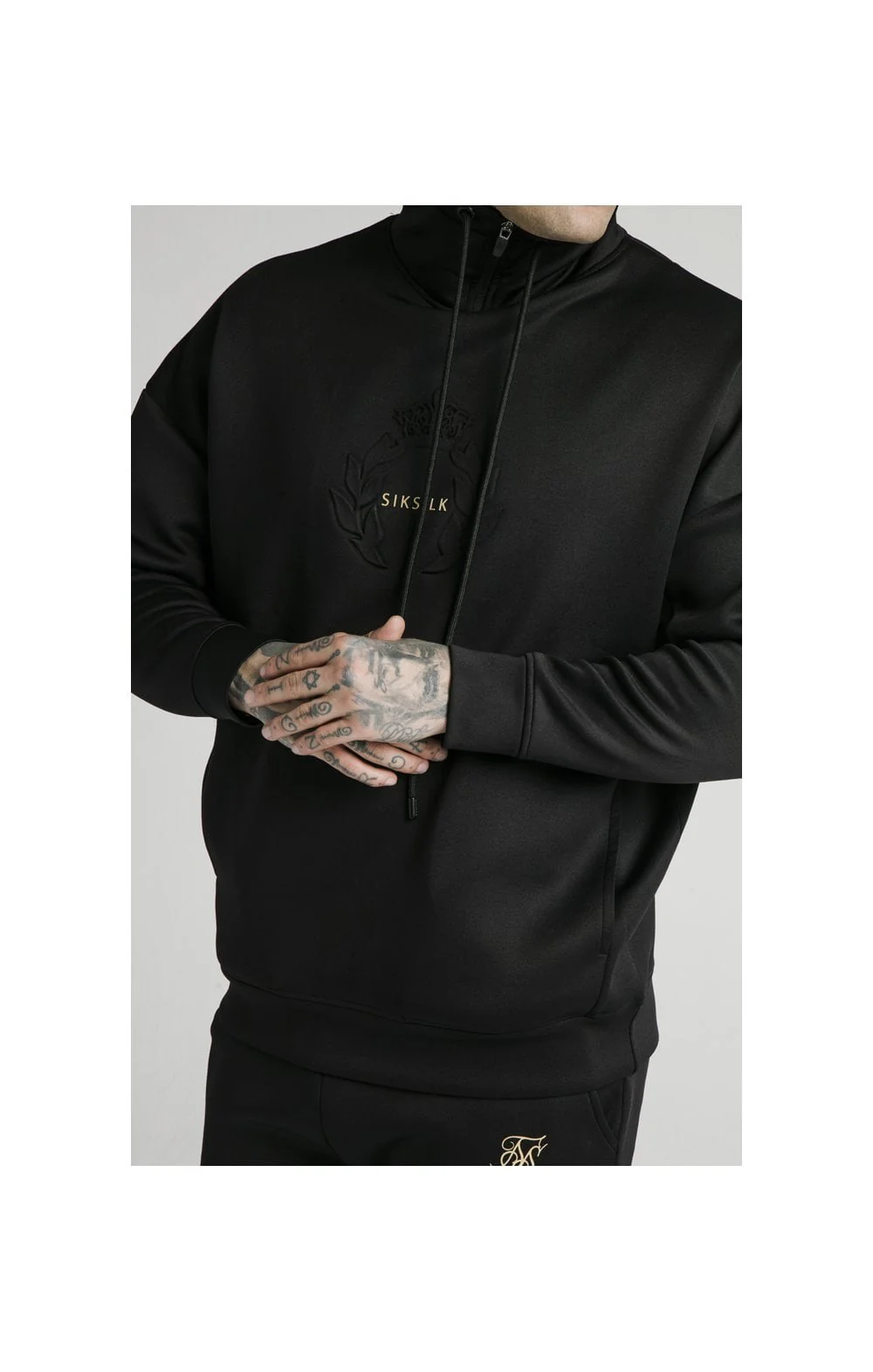 SikSilk Element Quarter Zip Hoodie – Black & Gold - Image 4
