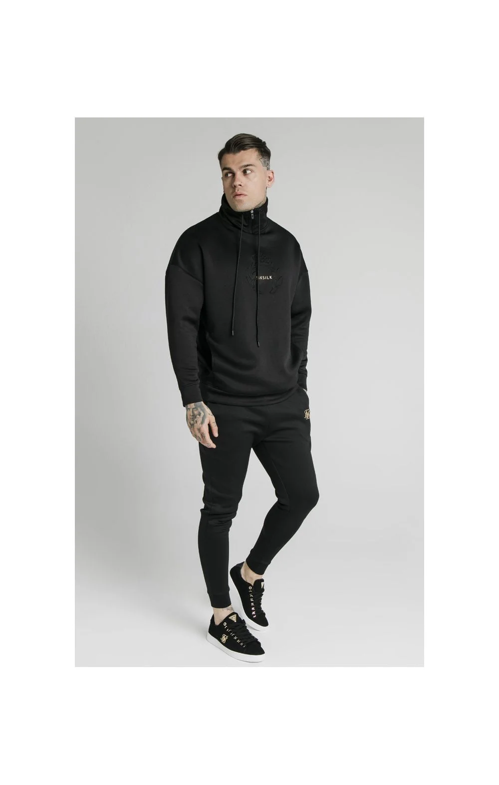 SikSilk Element Quarter Zip Hoodie – Black & Gold - Image 5