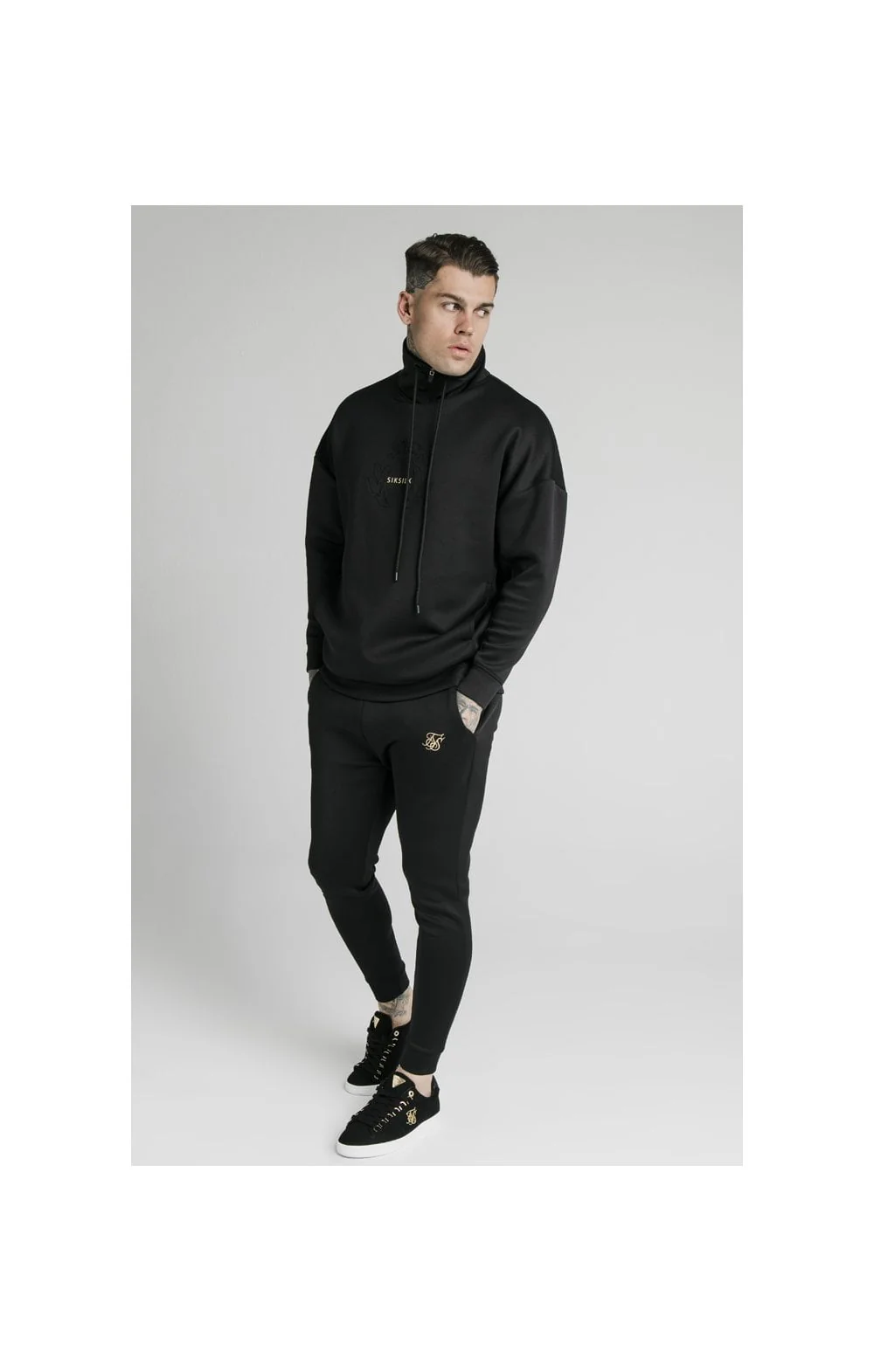 SikSilk Element Quarter Zip Hoodie – Black & Gold - Image 6