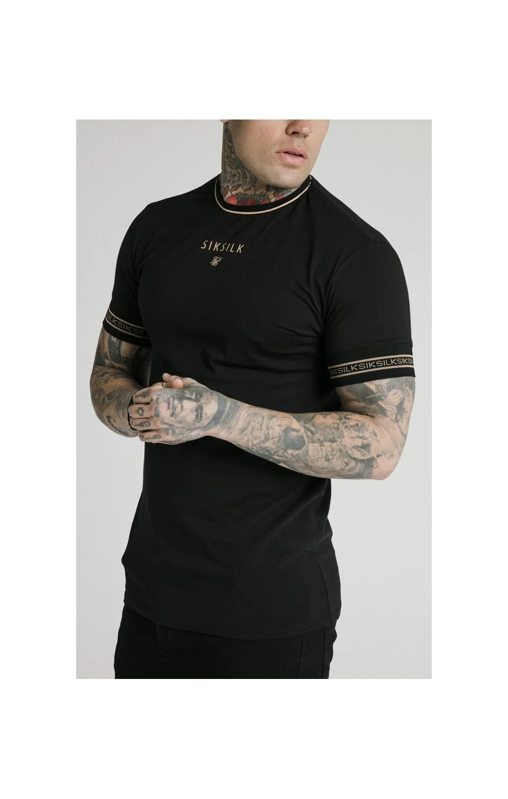 SikSilk Element Straight Hem Gym Tee – Black & Gold - Image 2