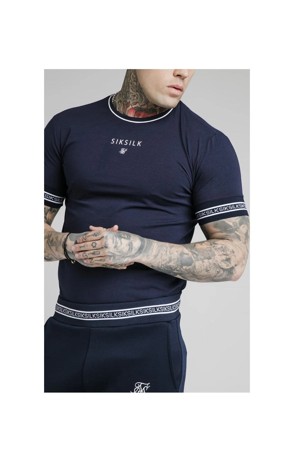 SikSilk Element Straight Hem Gym Tee – Navy & White