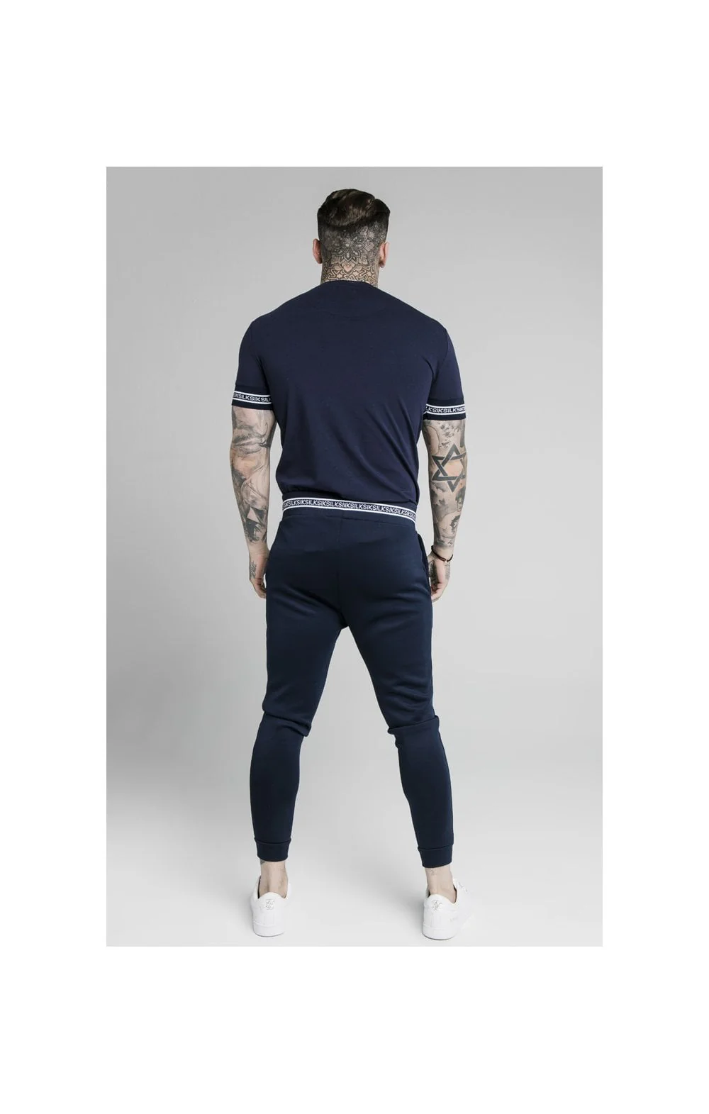 SikSilk Element Straight Hem Gym Tee – Navy & White - Image 4
