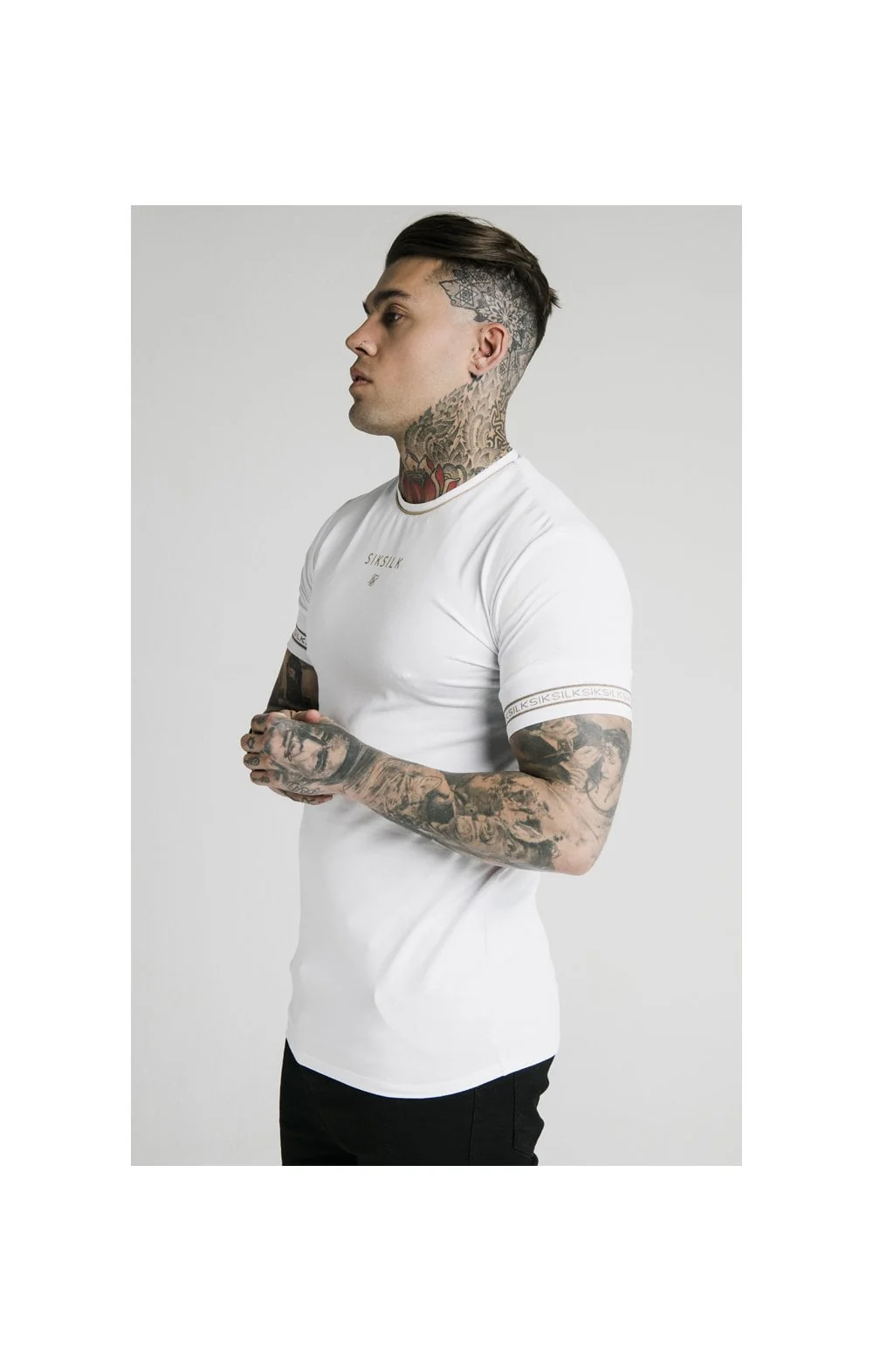SikSilk Element Straight Hem Gym Tee – White & Gold
