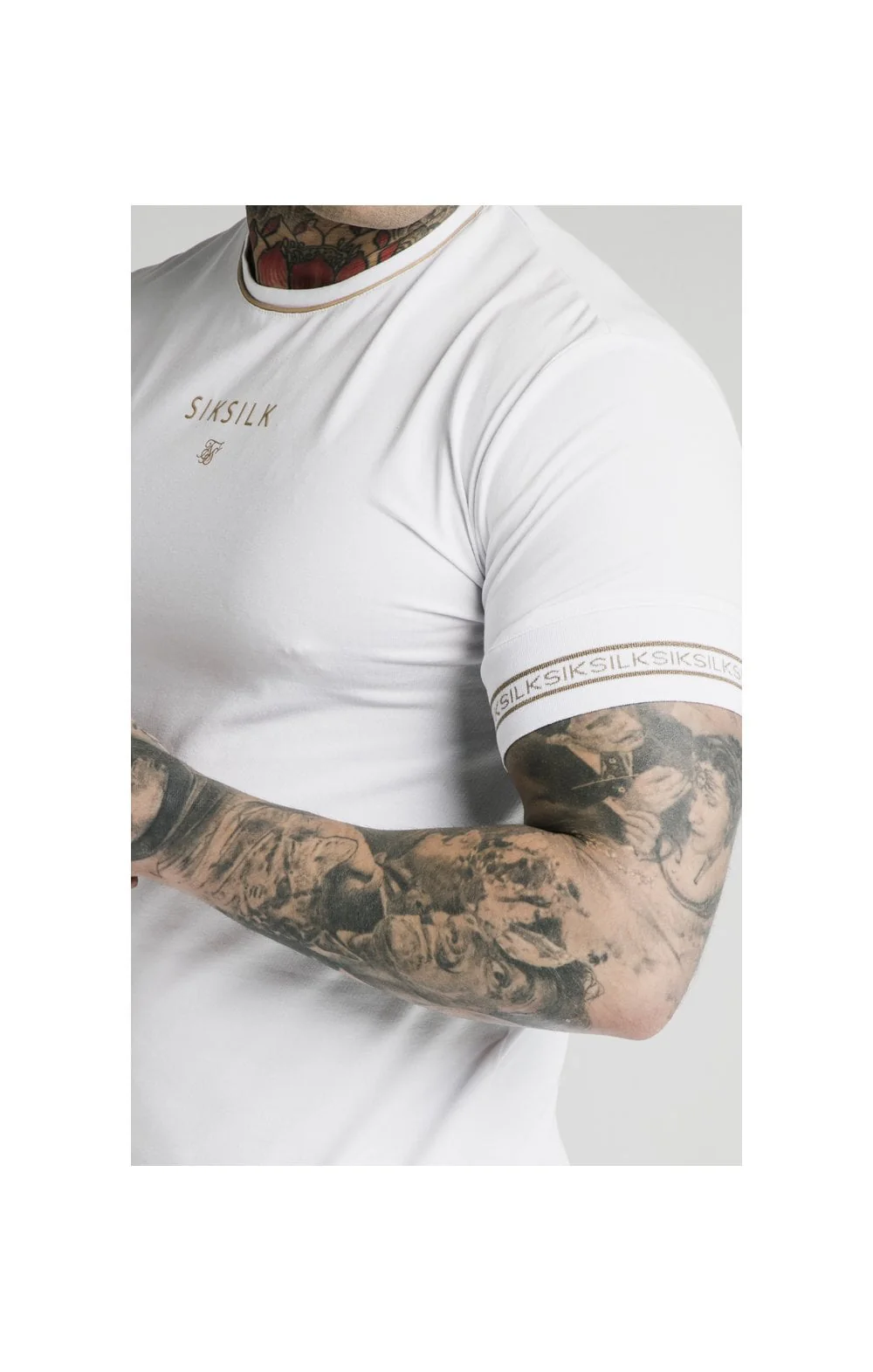 SikSilk Element Straight Hem Gym Tee – White & Gold - Image 2