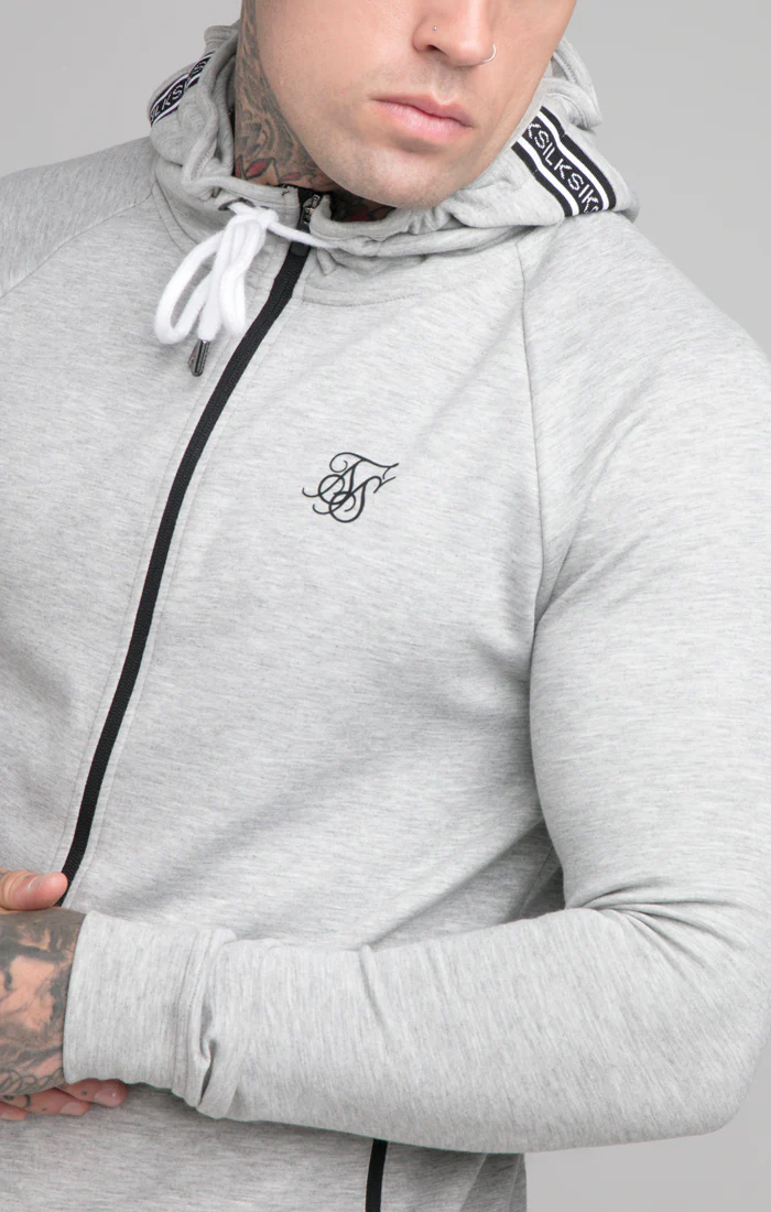 Grey Marl Tape Detail Zip-Thru Track Top - Image 2