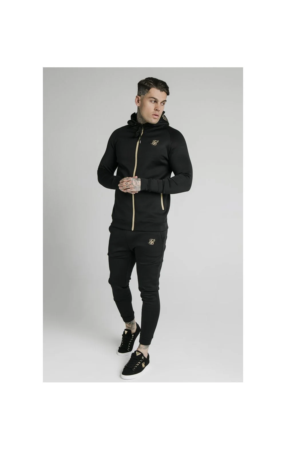 SikSilk Element Zip Through Hoodie - Black & Gold