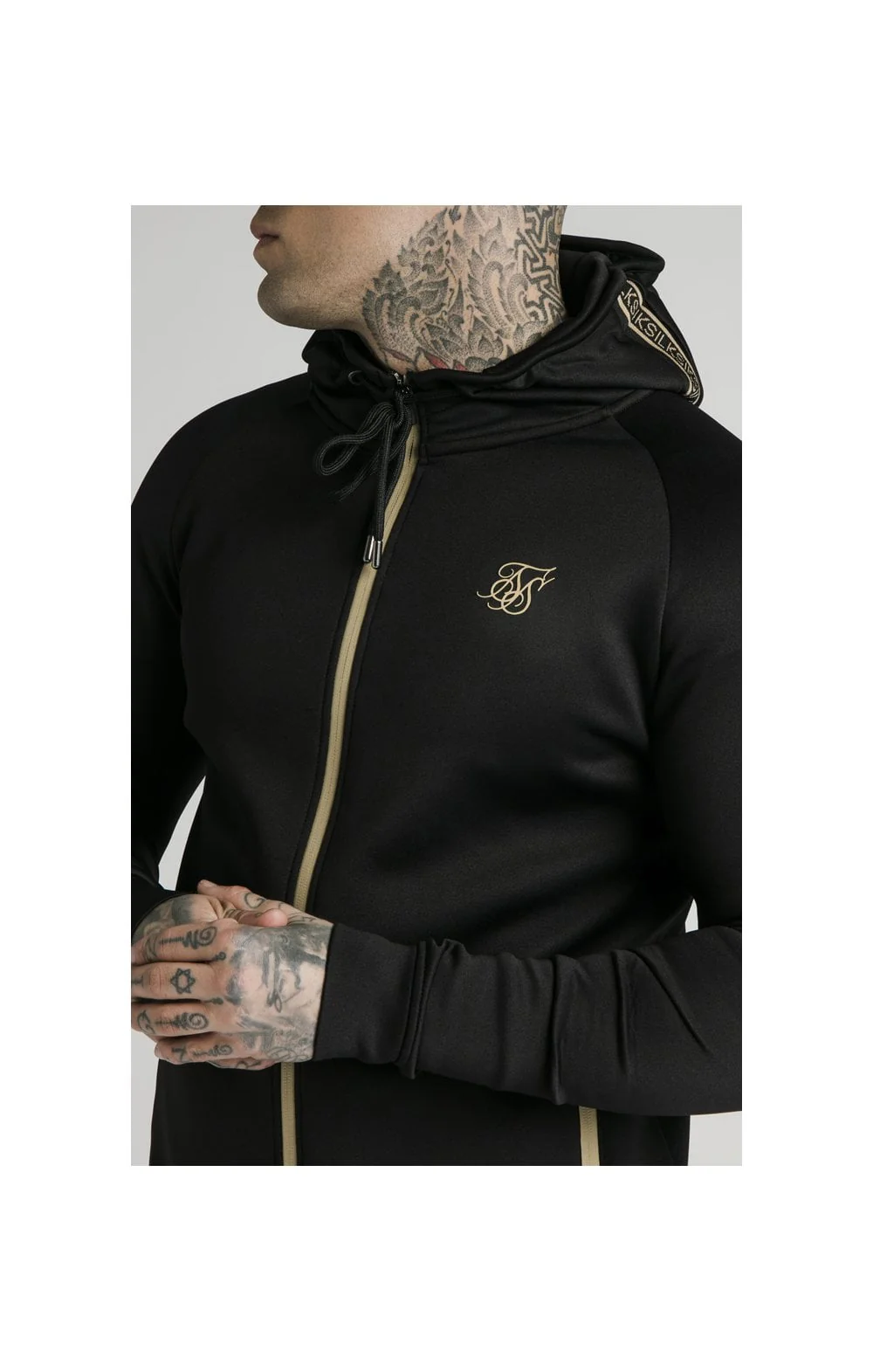 SikSilk Element Zip Through Hoodie - Black & Gold - Image 2