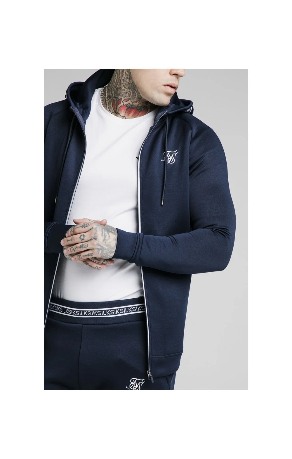 SikSilk Element Zip Through Hoodie - Navy & White - Image 2