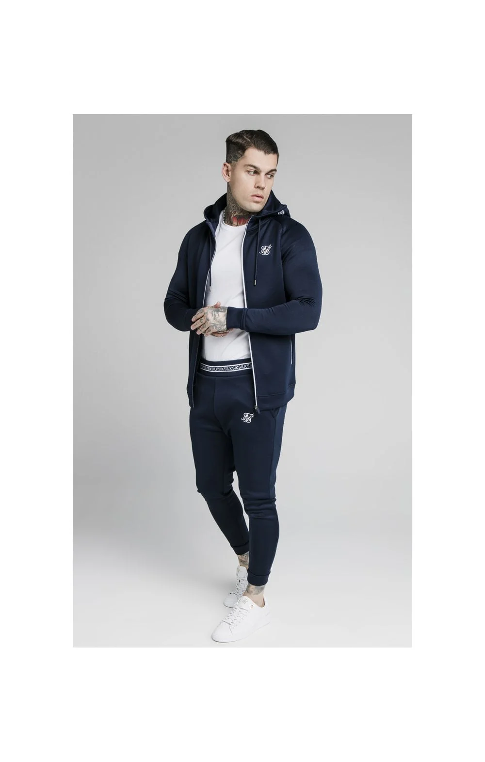 SikSilk Element Zip Through Hoodie - Navy & White - Image 5
