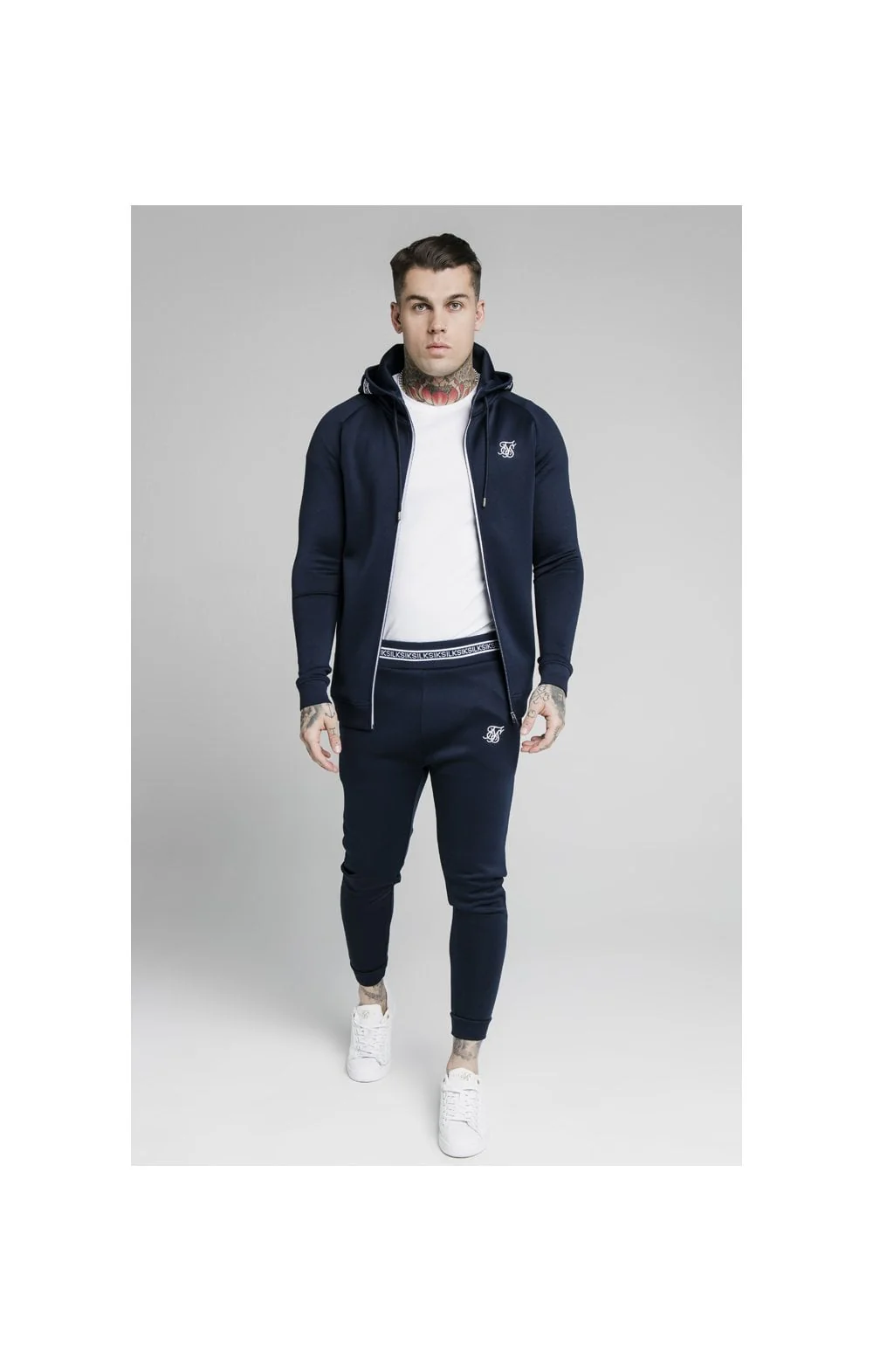 SikSilk Element Zip Through Hoodie - Navy & White - Image 6