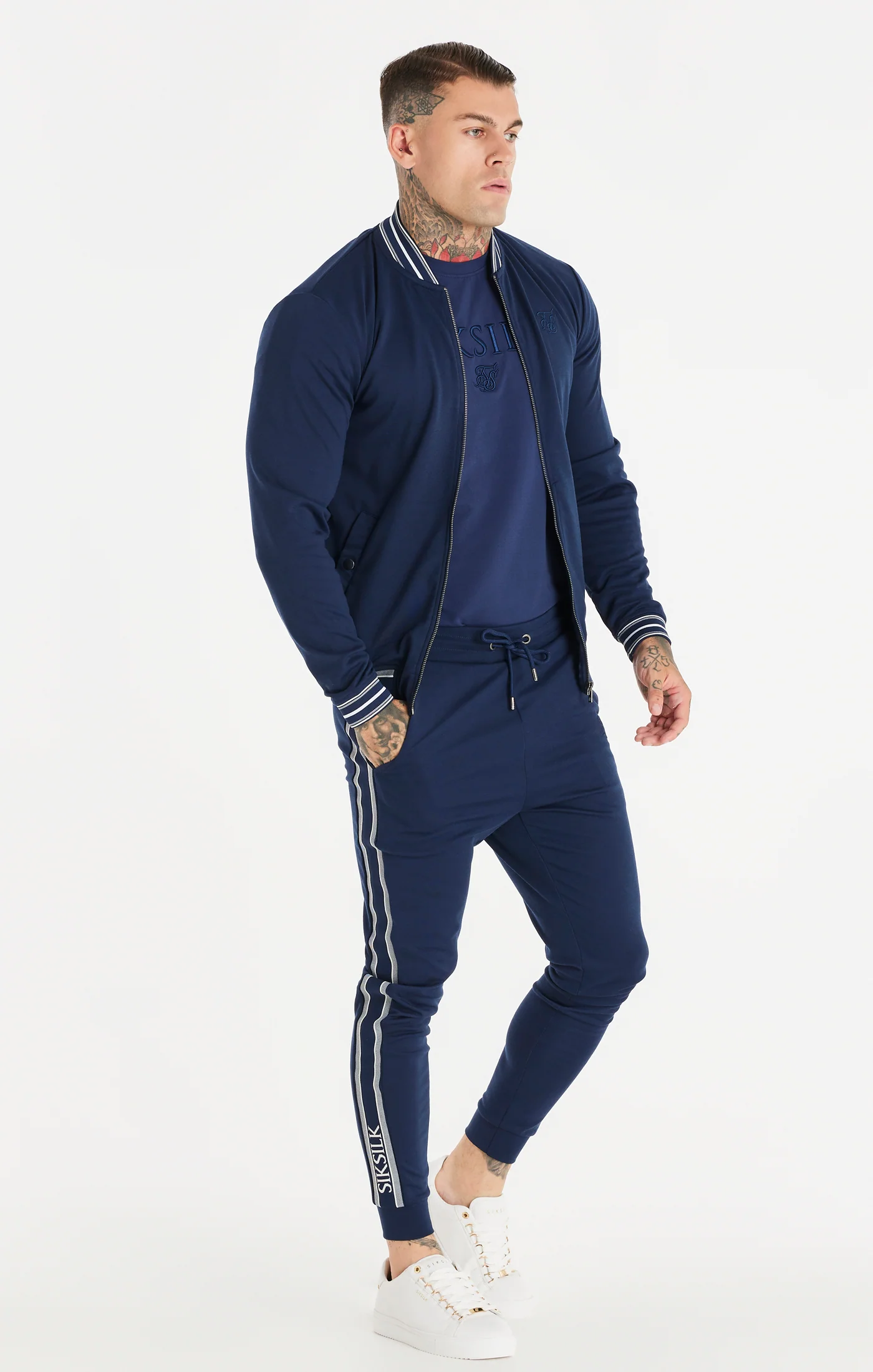 Navy Branded Hem Detail Bomber - Image 5
