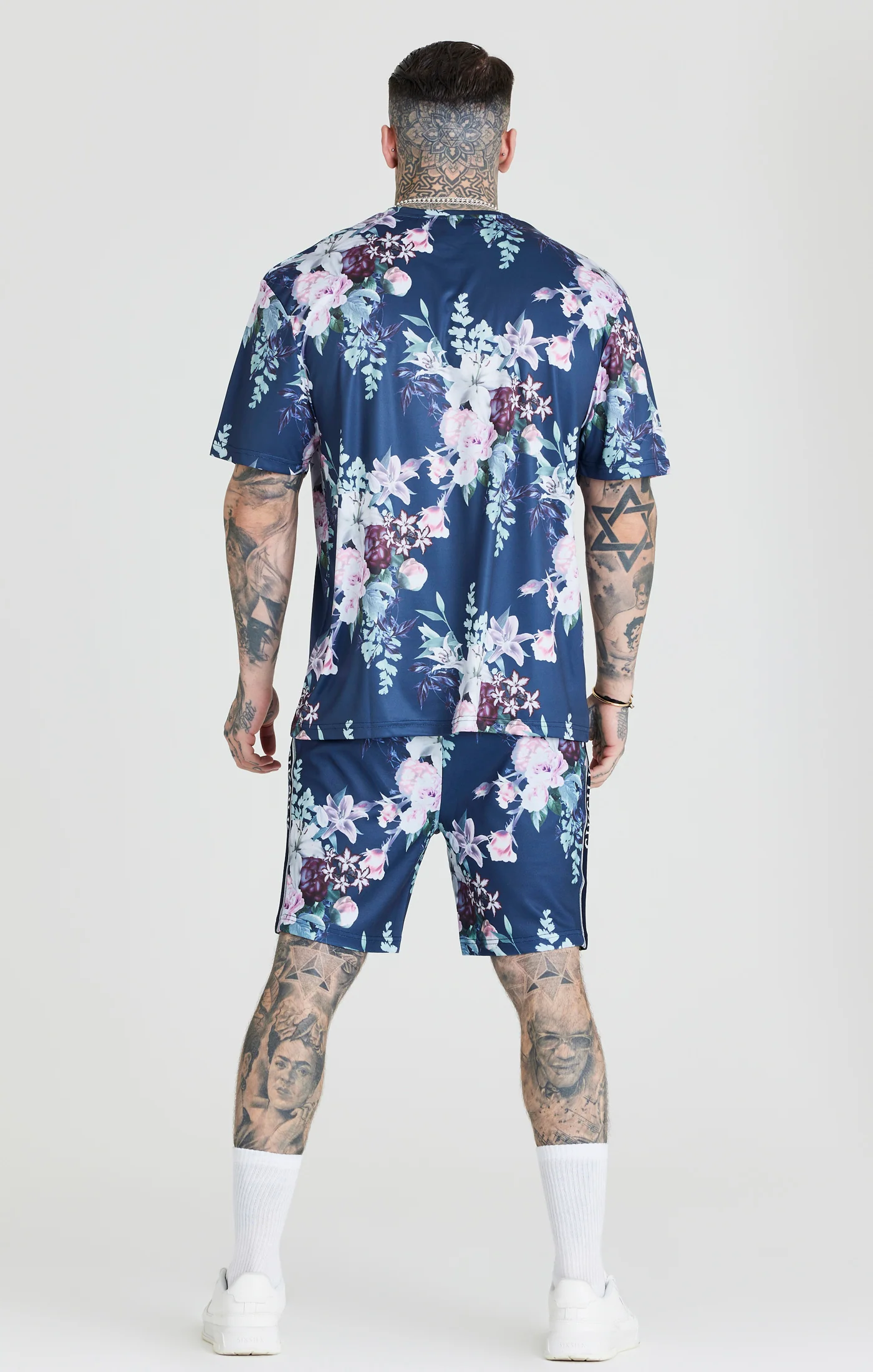 Navy Botanical Print Oversized Fit T-Shirt - Image 3