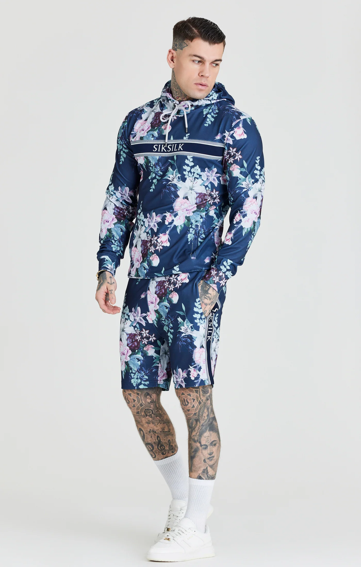 Navy Logo Detail Botanical Hoodie - Image 4