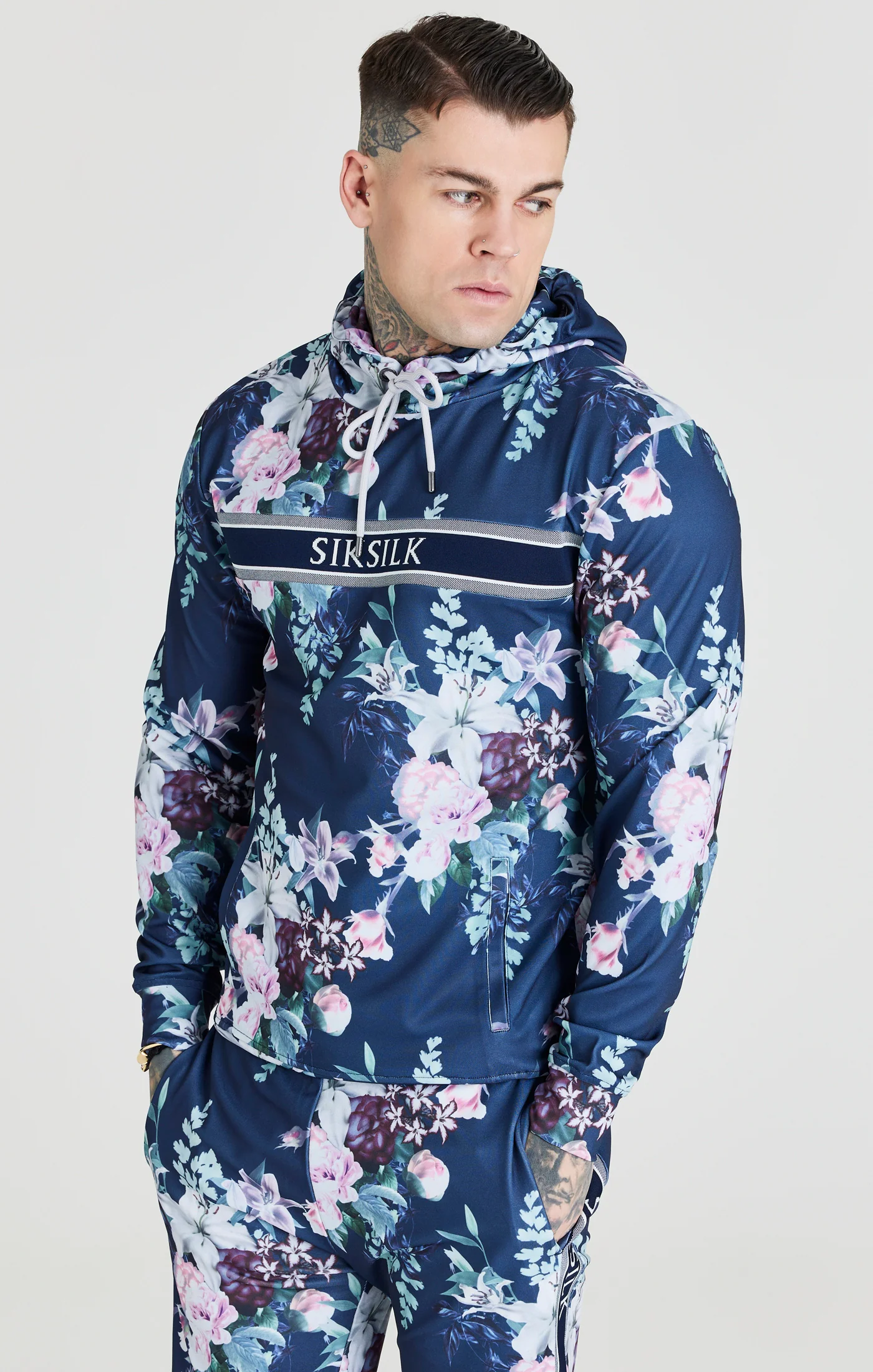Navy Logo Detail Botanical Hoodie - Image 5