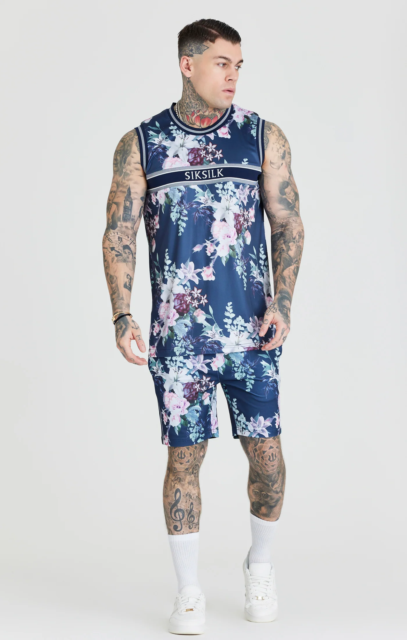 Navy Botanical Print Vest - Image 5