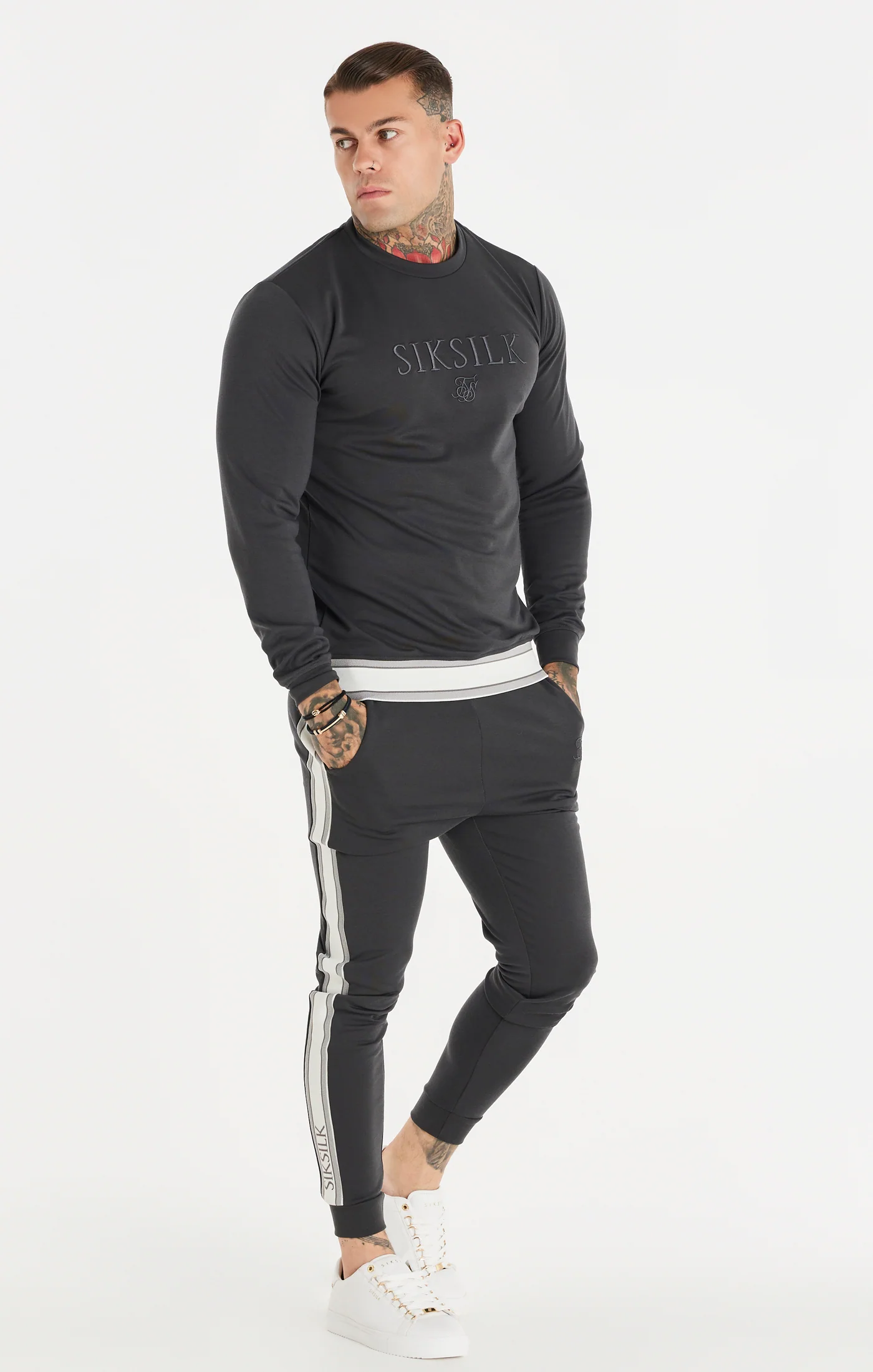 SikSilk Elevate Crew Sweater - Grey - Image 4