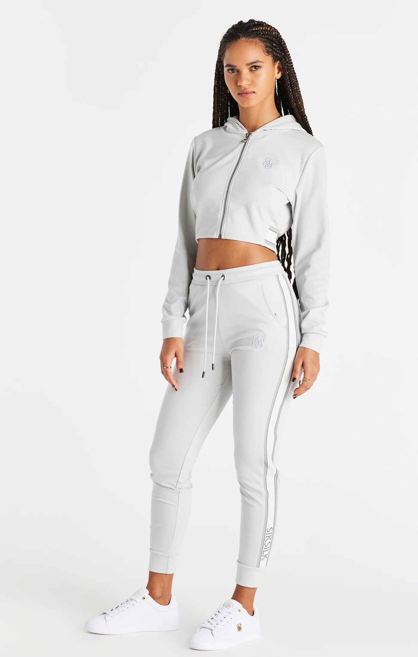 SikSilk Elevate Cropped Hoodie - Light Grey - Image 4