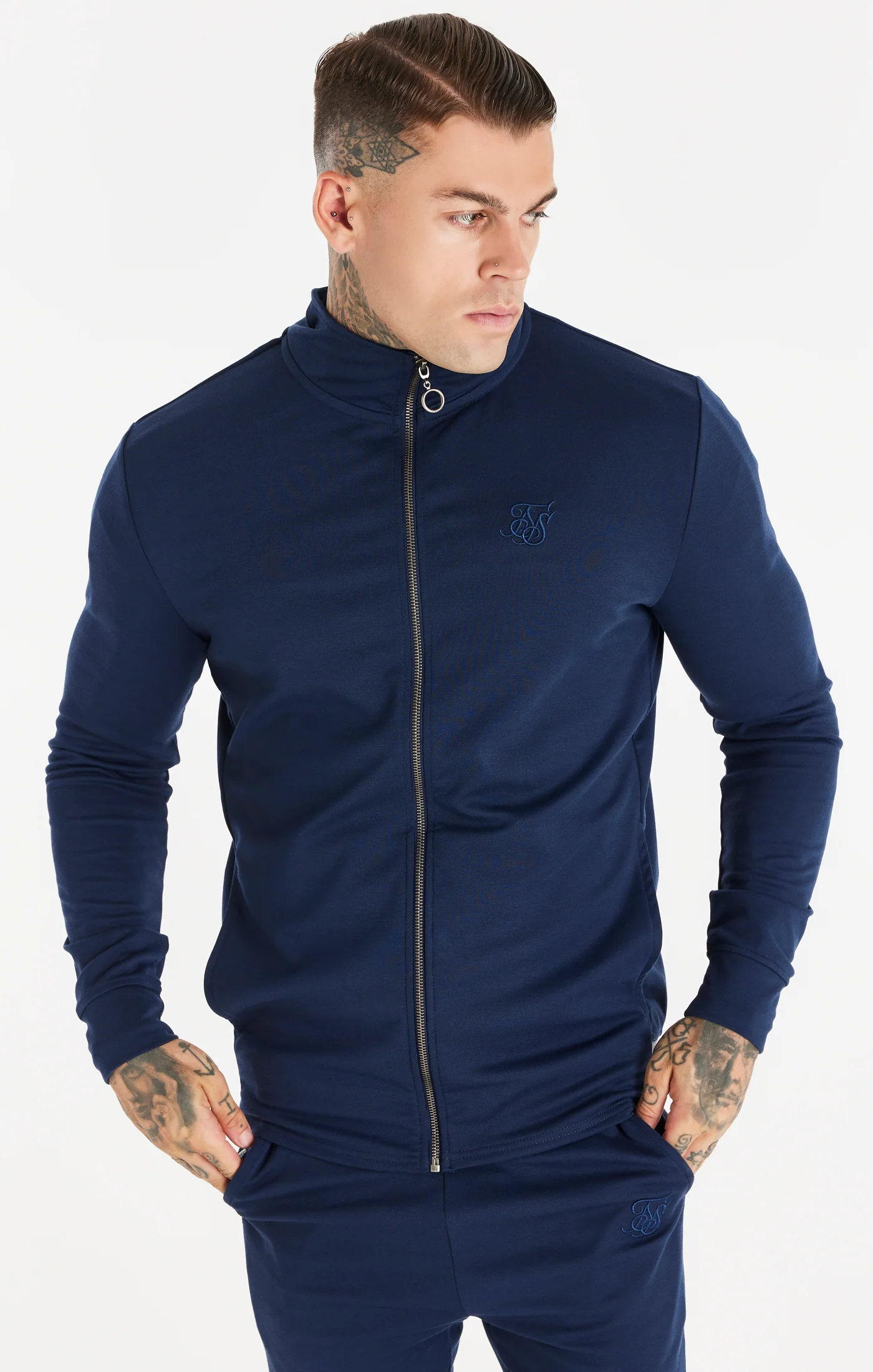 Navy Funnel Neck Zip Through Hoodie
